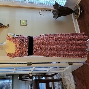 Perceptions New York black coral white print sleeveless stretch dress sz 12 EUC…